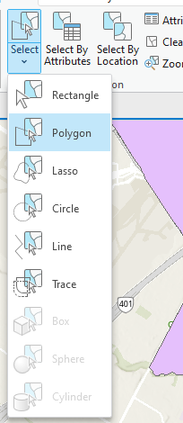 pop up from the Selection category, showcasing the different ways of selecting shape files