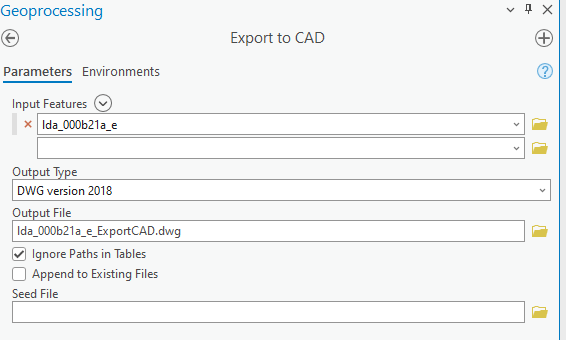 Geoprocessing tab with inputs filled in 