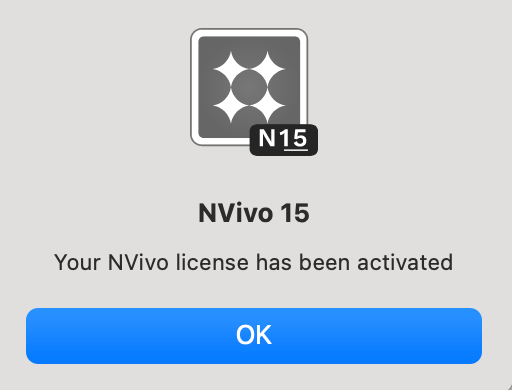 License activated confirmation screen