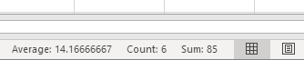 In the bottom right corner of the screen information appears such as average, count, and sum