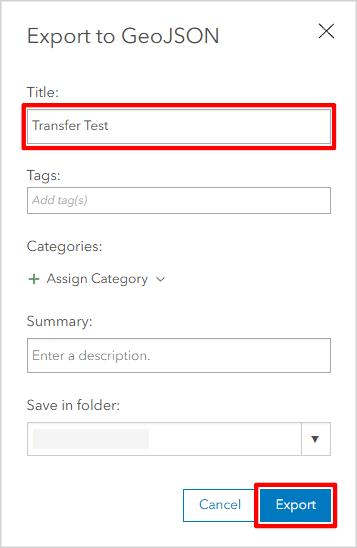 Enter a name as the title, click 'Export'