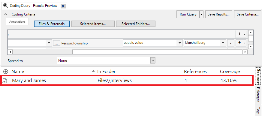 In the Coding Query Results Preview window, in the results table, a red box around the one entry.