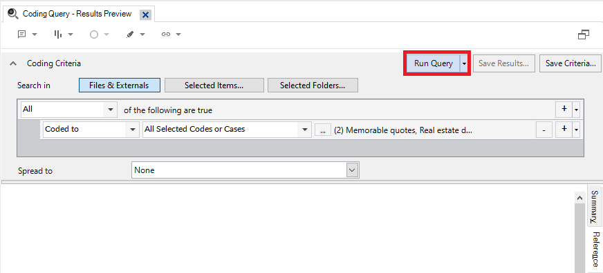 In the Coding Query Results Preview Window, a red box around Run Query.