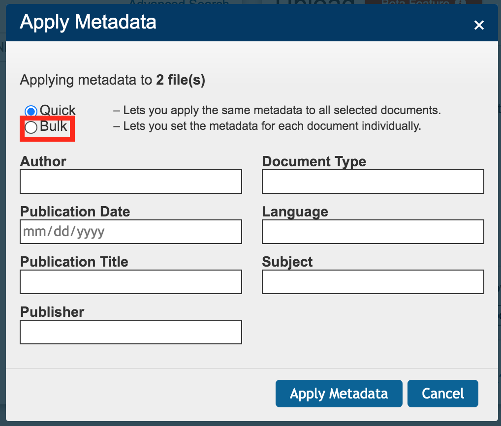 Select the Bulk method