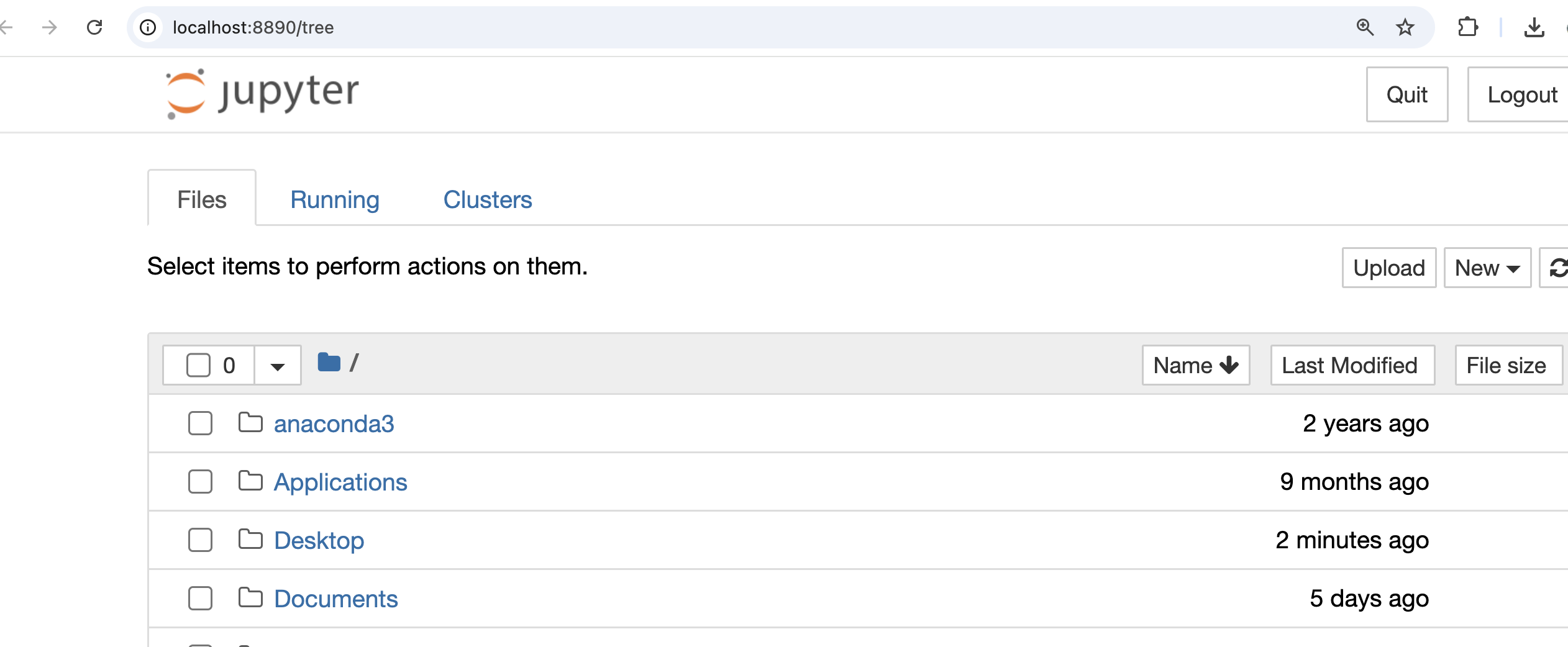 screenshot of Jupyter Notebooks landing page
