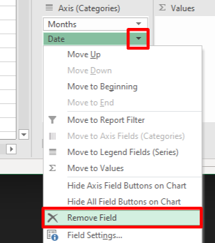 Context menu with Remove Field highlighted