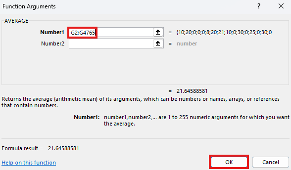 Function arguments as Number 1 in the range of G2:G4789, then press OK