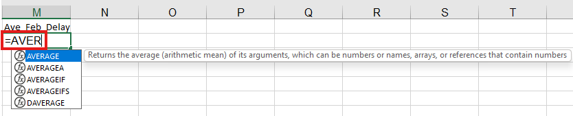 Cell M2 has =Average inputted