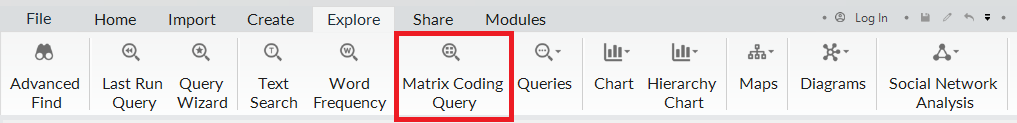 In the top Ribbon, under the explore tab, a red box around Matrix Coding Query.