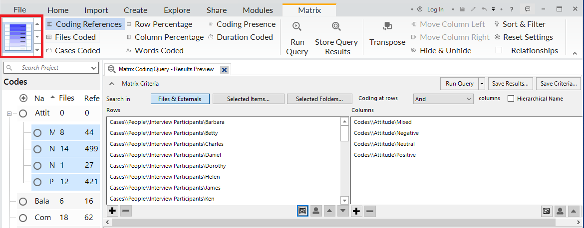 In the Ribbon, the Matrix tab is outlined in red and under the Matrix tab, the second Cell Shading option is highlighted.