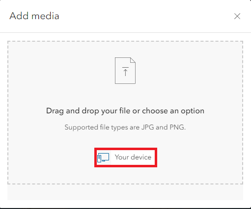 The add media pop-up. There is a red box around Your device. 