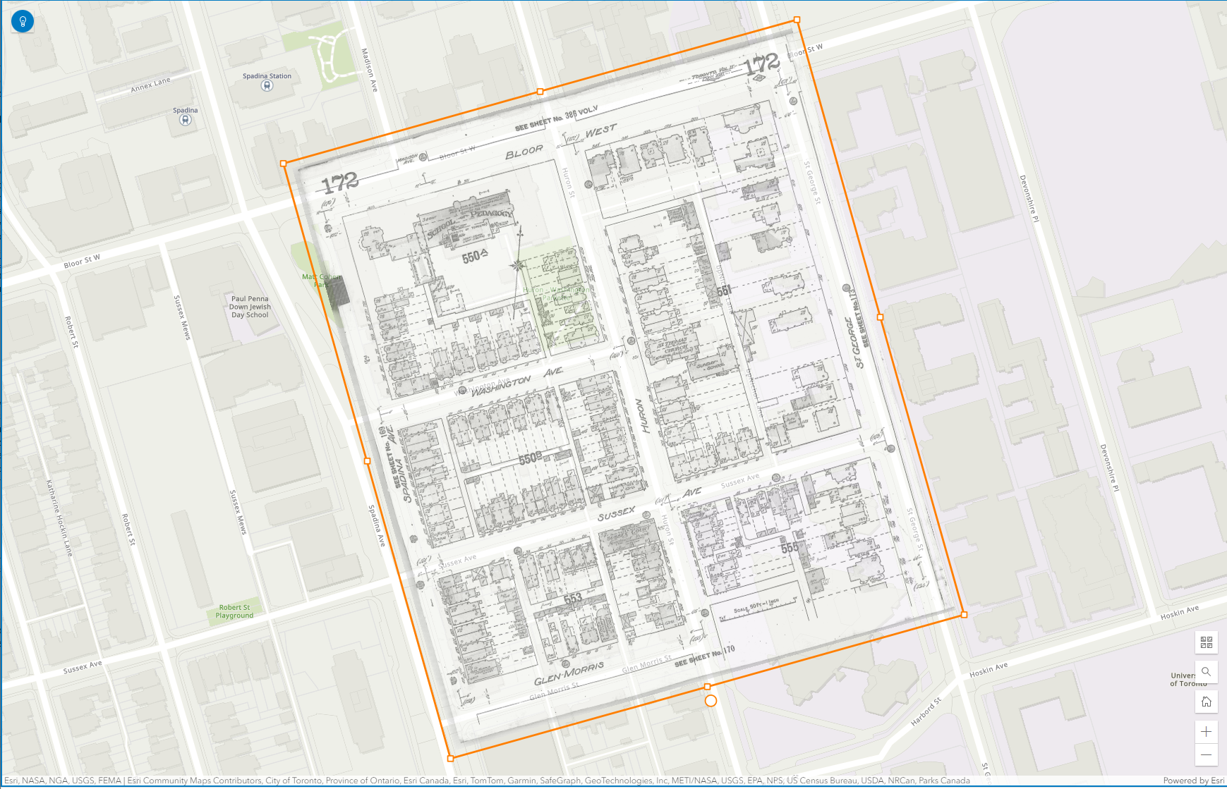 An overlay of image v2-1910-172 is lined up with the base map below.