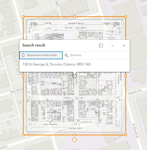 An overlay of image v2-1910-172 over a map of 130 St. George Street