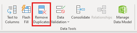 Remove Duplicates button is highlighted