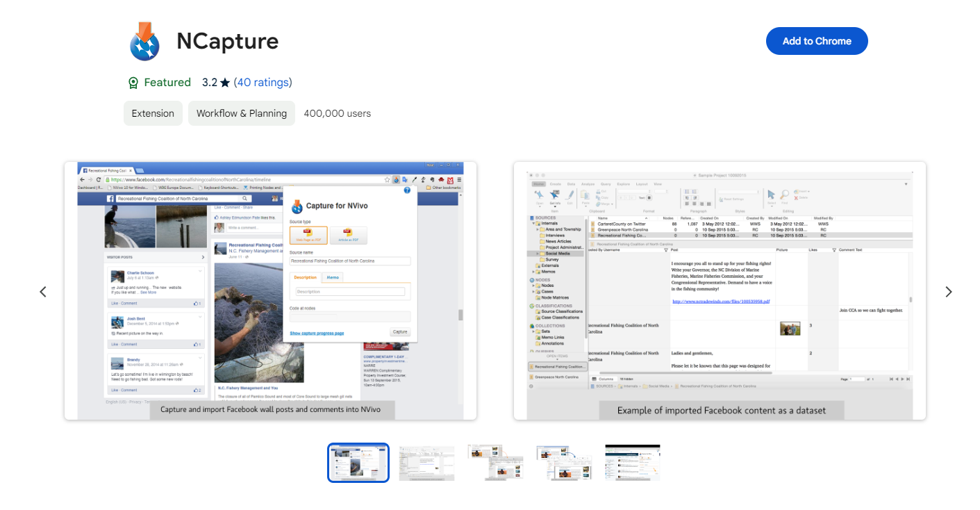 NCapture page on the Chrome web store. 