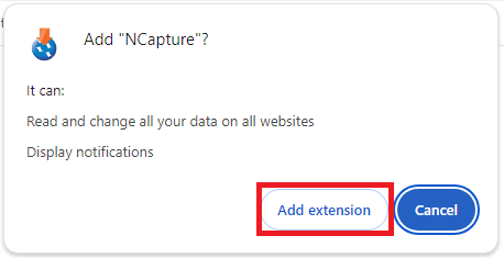 Add NCapture dialogue box with Add extension highlighted. 