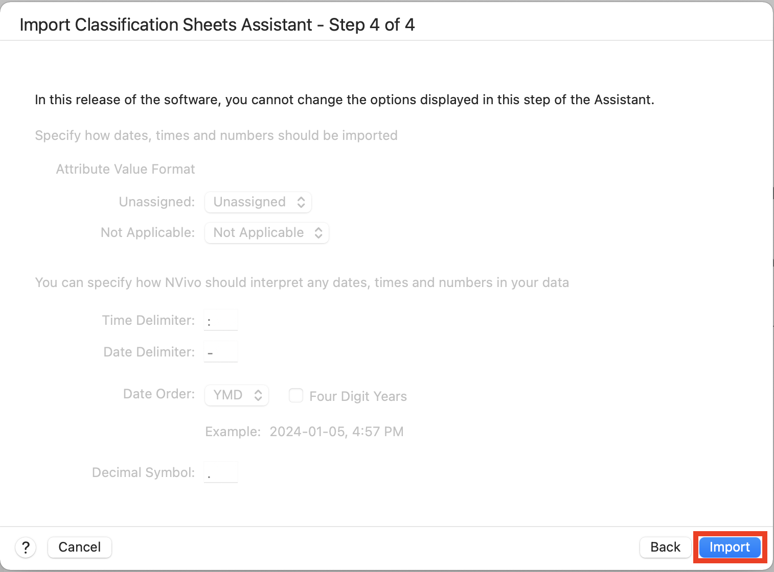 Import Classification Window with Import highlighted.