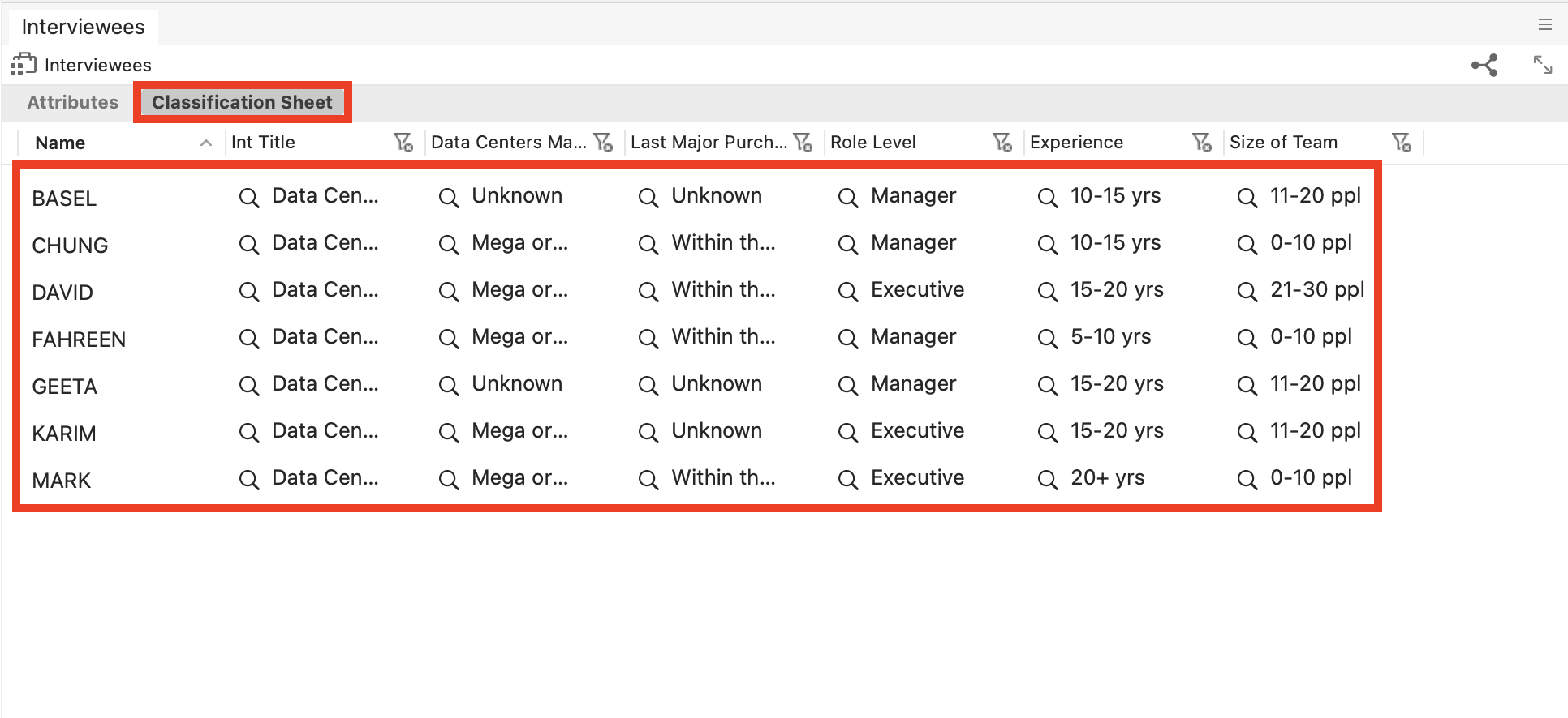 Imported classification sheet opened in NVivo.