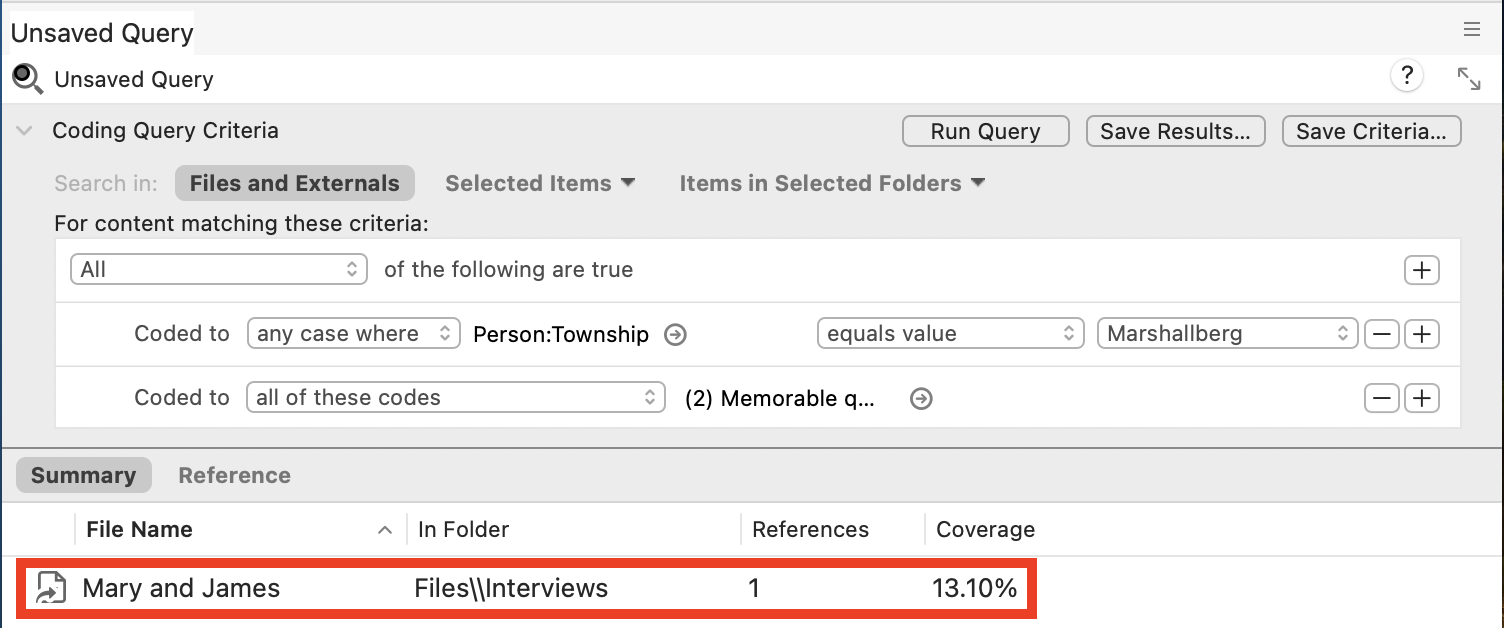 In the Coding Query window, in the results table, a red box around the one entry.