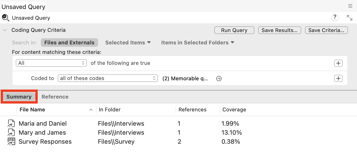 In the Coding Query window, a red box outlines the Summary tab.