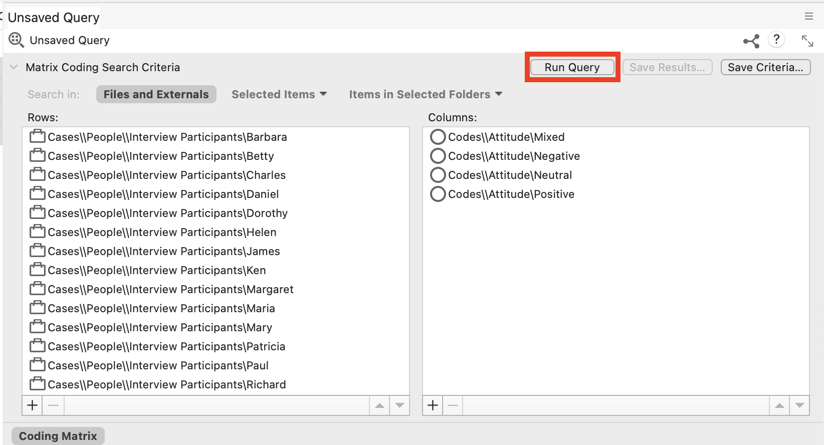 Query window with Run Query highlighted.