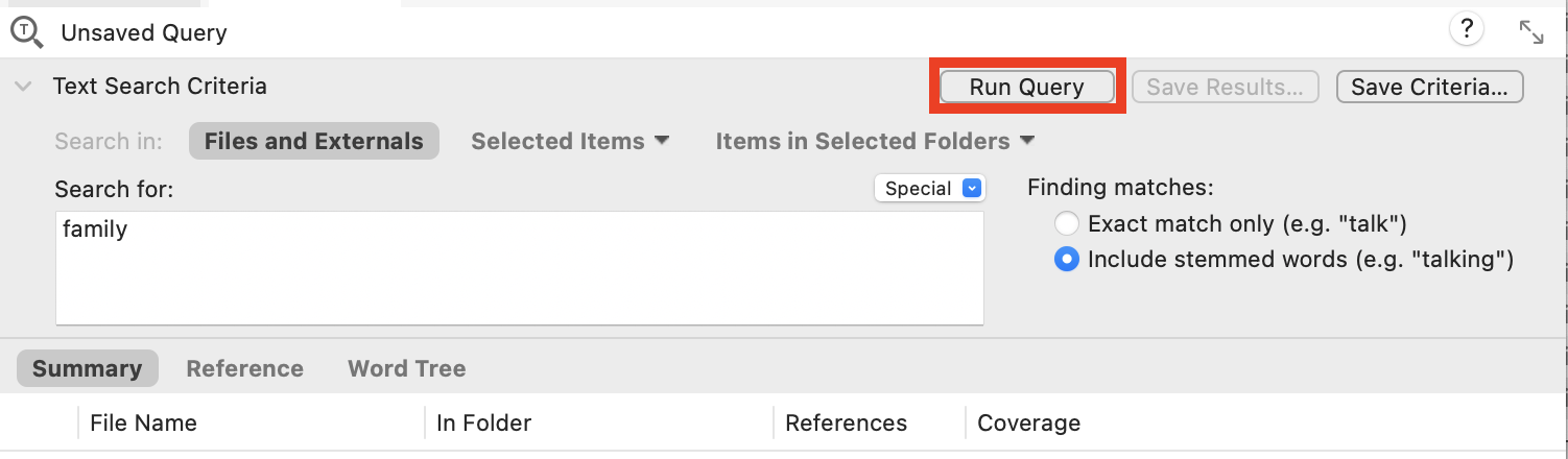 Text query window with Run Query highlighted.