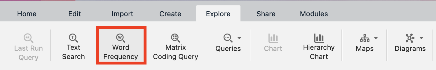 In the Explore menu, word Frequency highlighted.