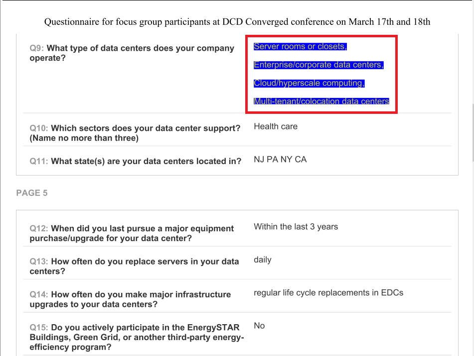 Questionnaire 7 with some text selected.