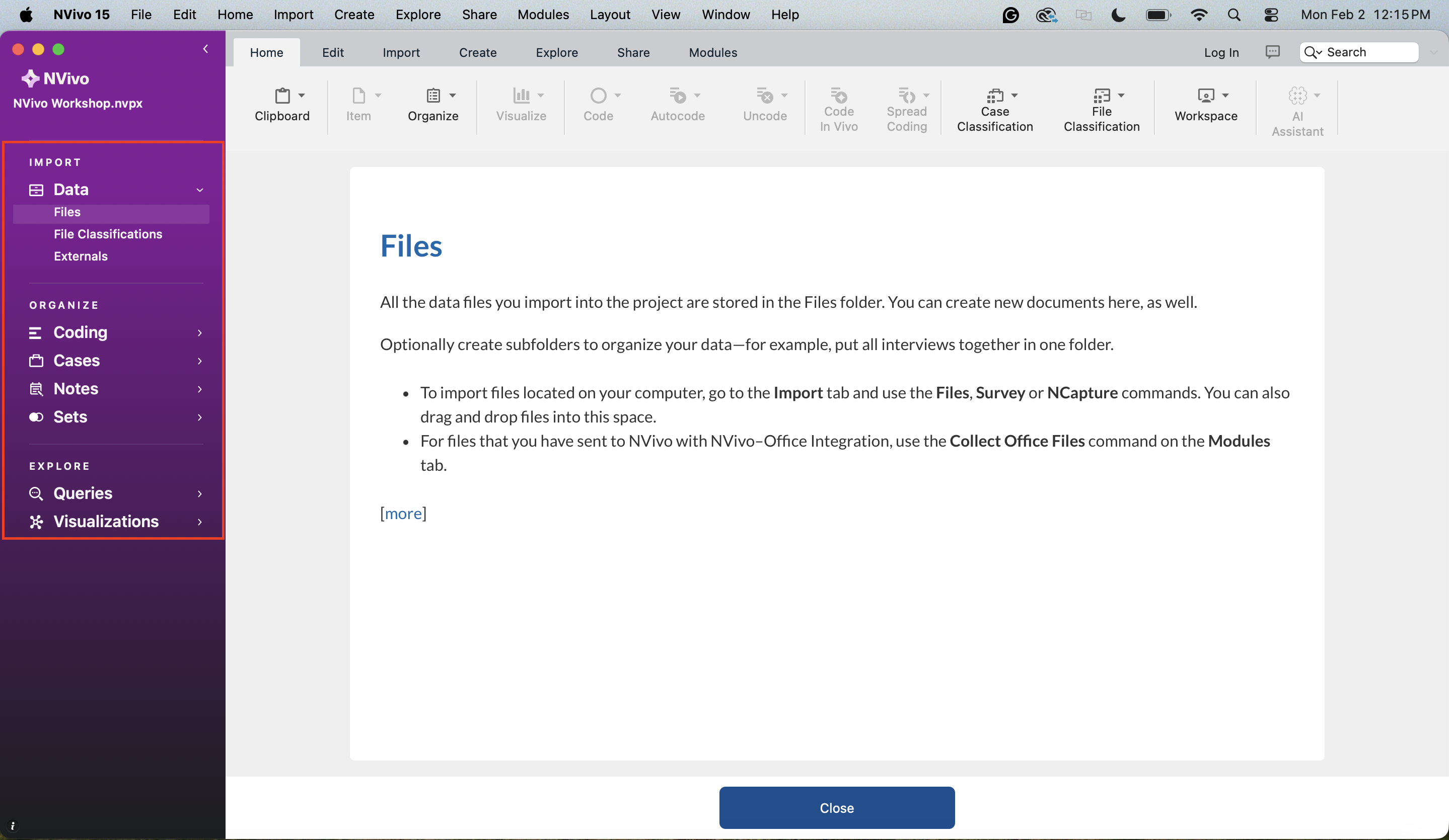 NVivo new project homepage 