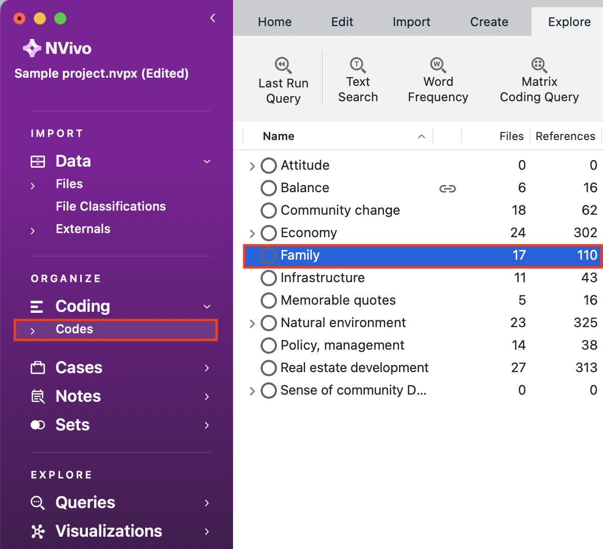 Codes list with Family now added.