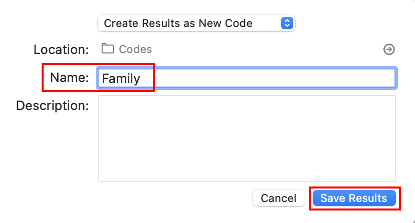 Pop-up window that allows you to name the code Family.