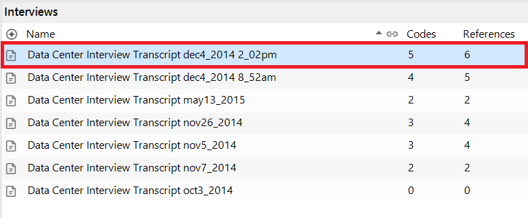 In the Interviews Folder, the first file is highlighted.