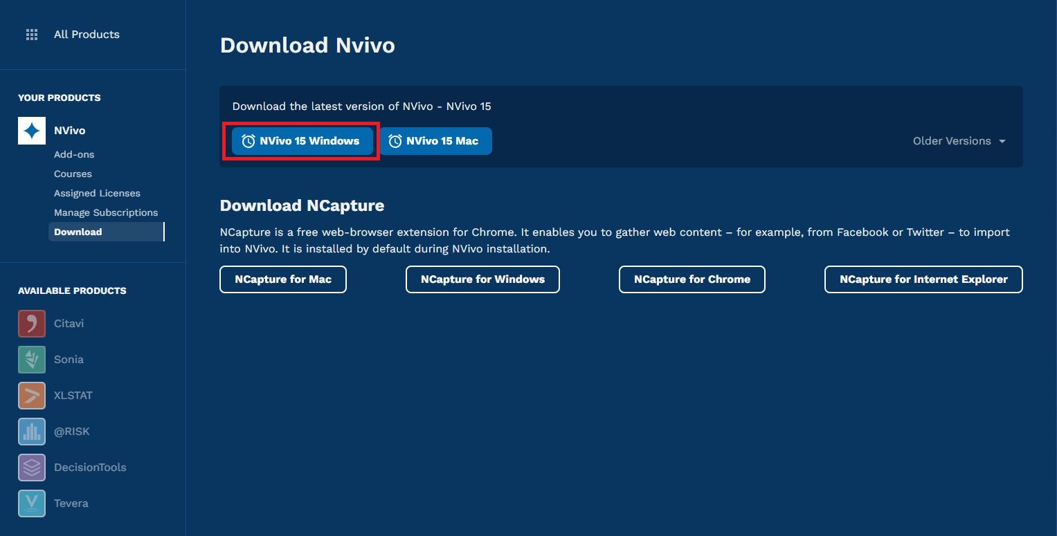 Download NVivo with NVivo 15 Windows highlighted