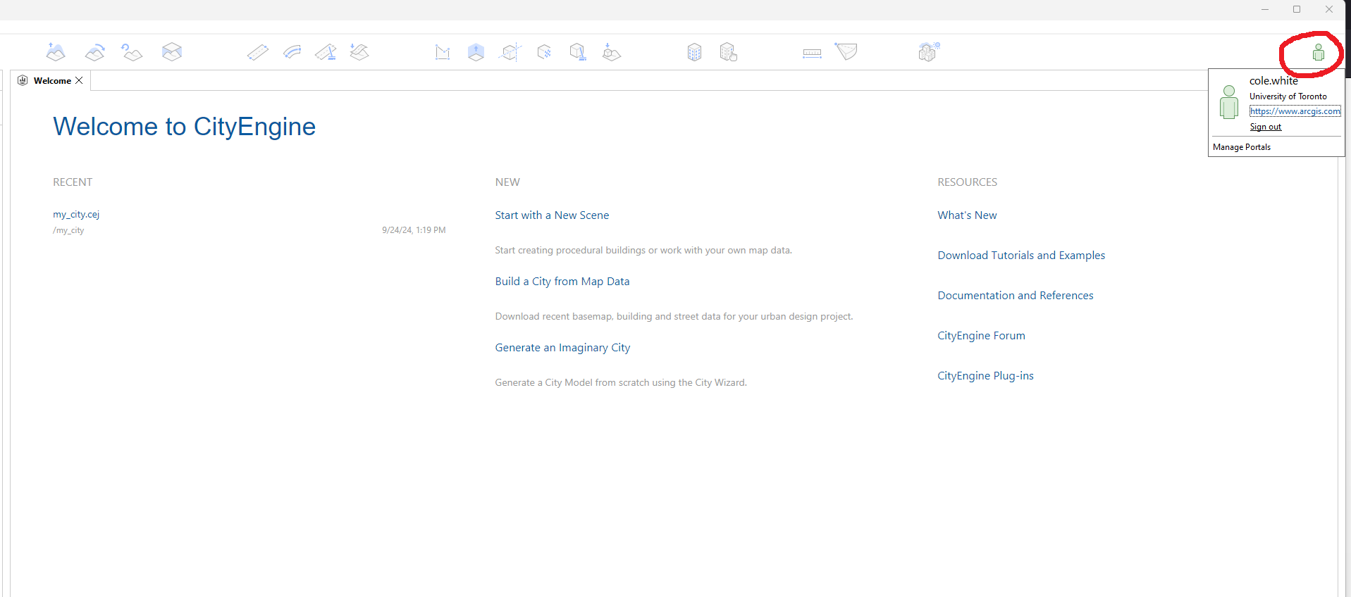 Return to CityEngine. You should now be signed in.