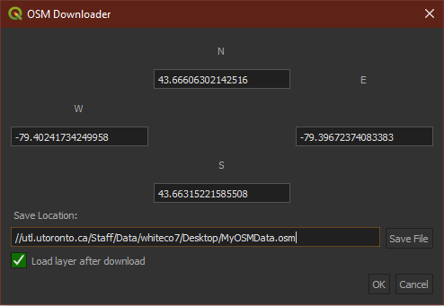 Select a save location for your OSM data 