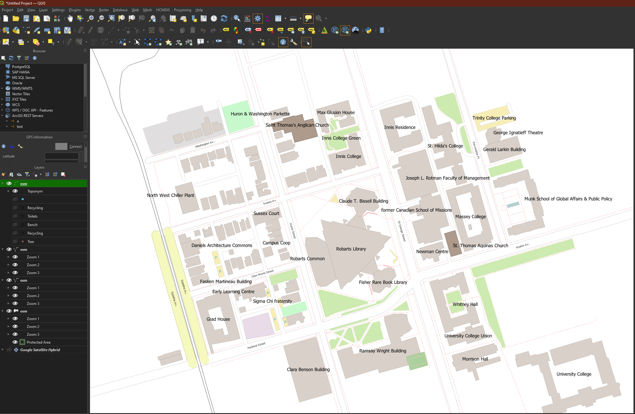 OSM data will appear on the map and in the layer panel on the left hand side 