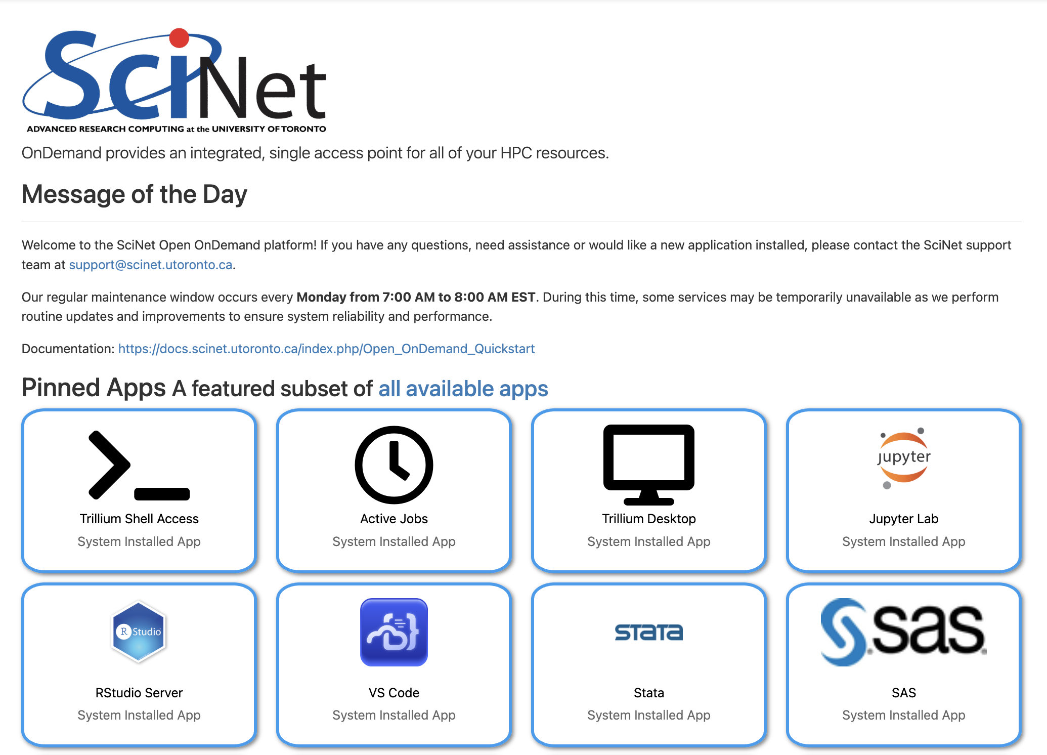 open ondemand landing page