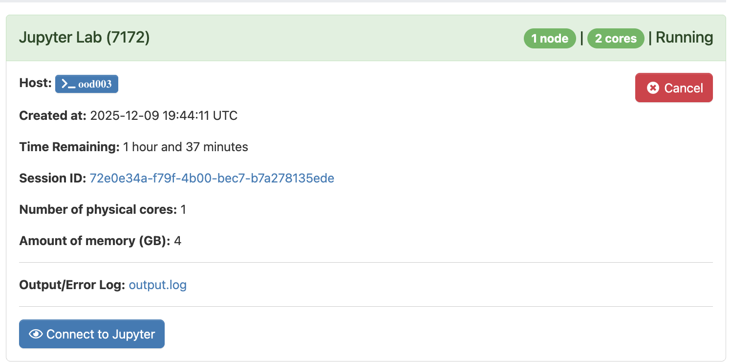 jupyterlab server session launch