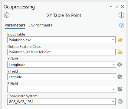 Showing the XY Table to Point GUI and the features input