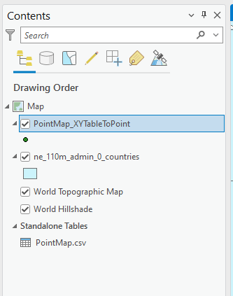 Contents pane highlighting the output layer