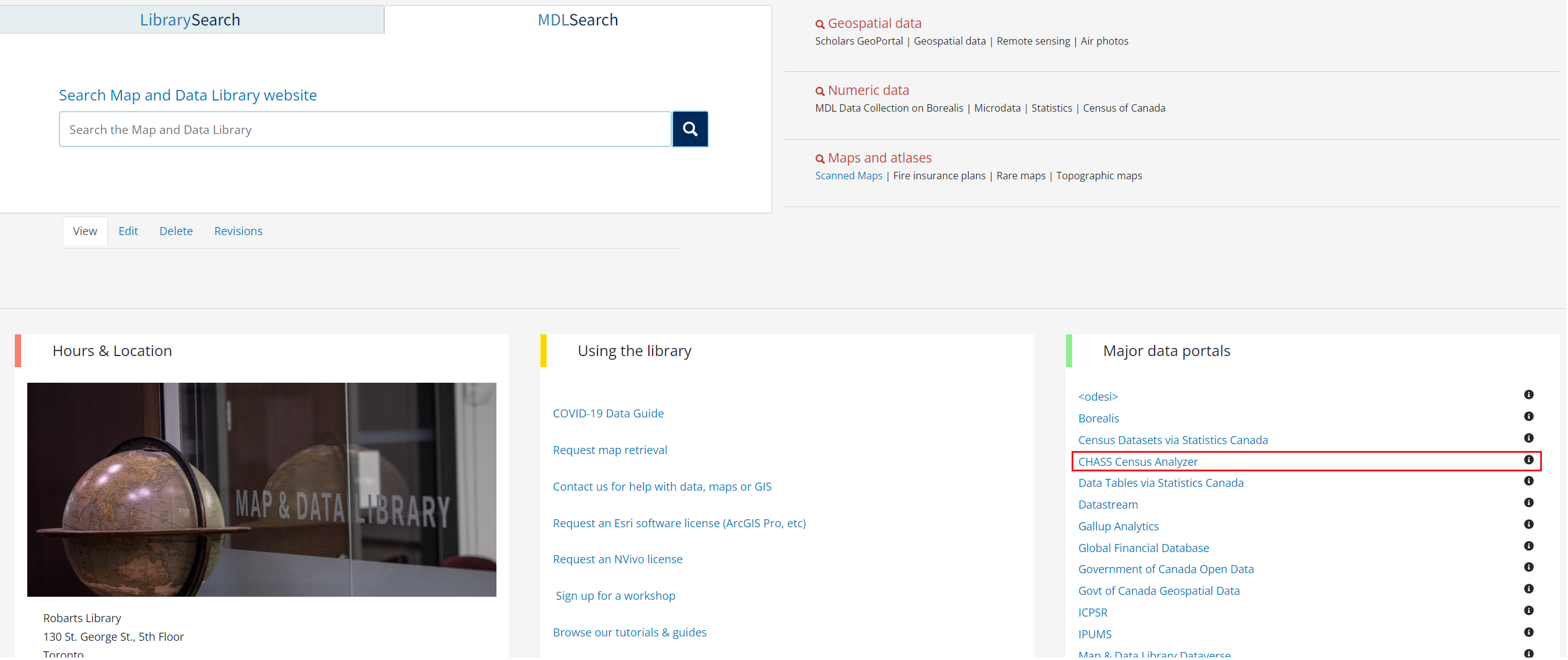 Map and Data Library homepage.