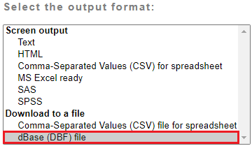 List of output formats available on CHASS.