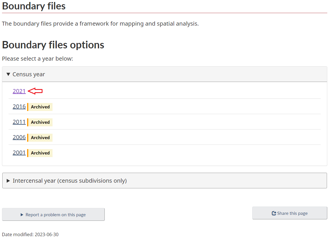 Available Boundary files for census years.