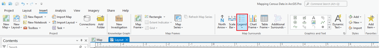 Legend has been selected in the Insert tab at the top of the window.