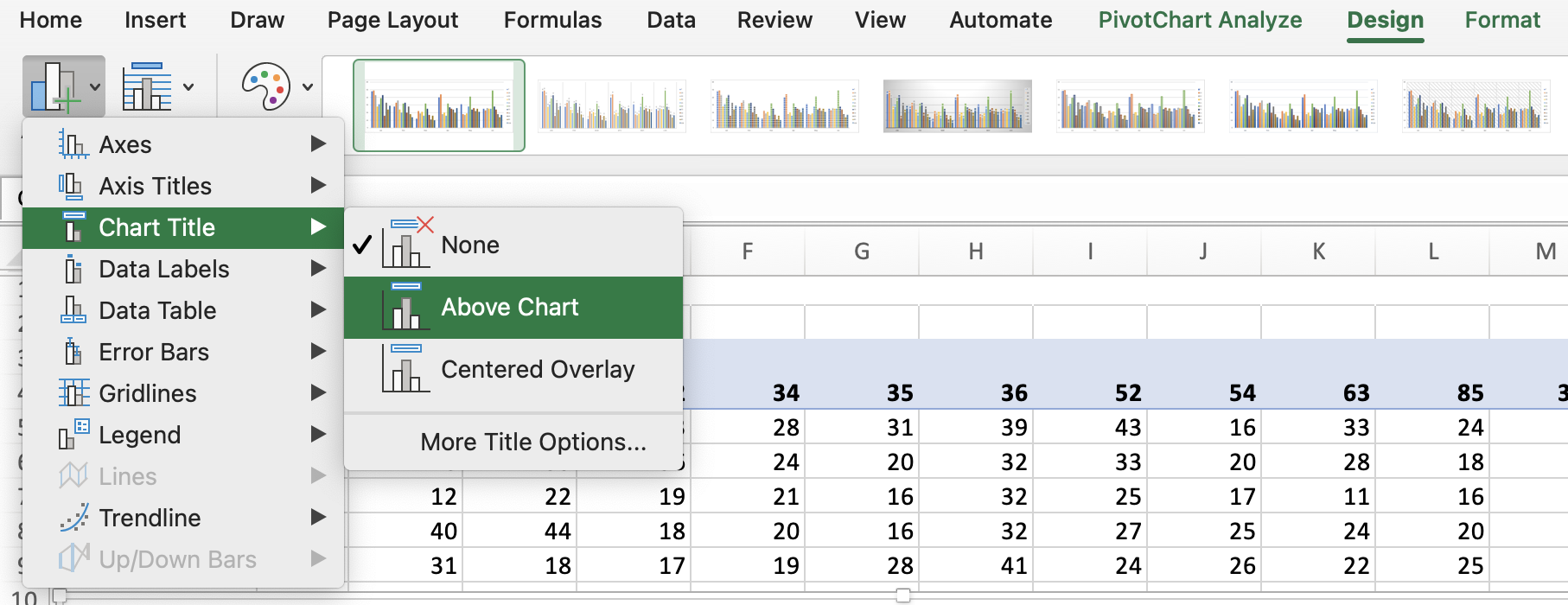 Chart Title selection is highlighted