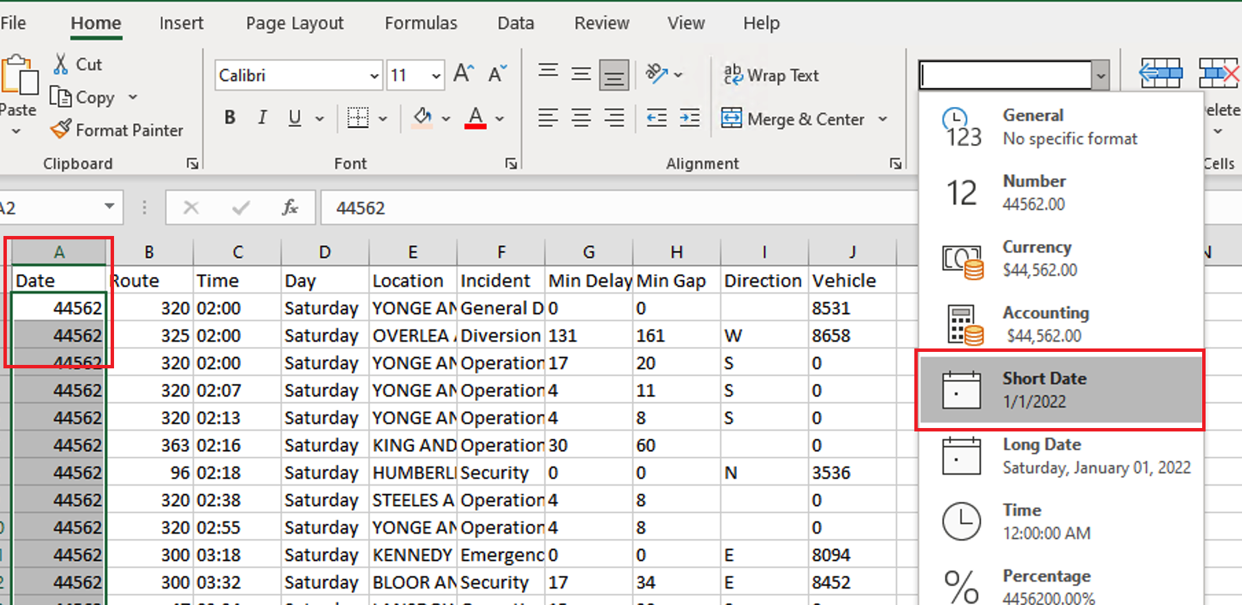 Selecting short date for the column that contains the date information