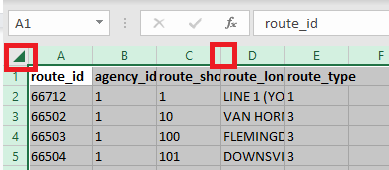 Top left triangle which selects every cell