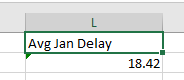 Displaying column L which now contains the "average January delay of 18.42"