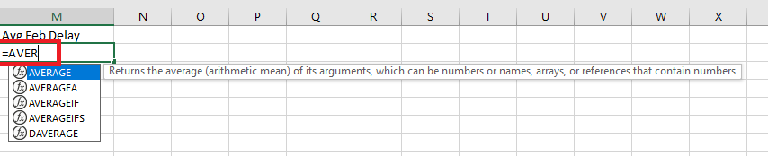 Cell M2 has =Average inputted