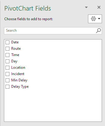 Pivot Chart Fields context menu shown